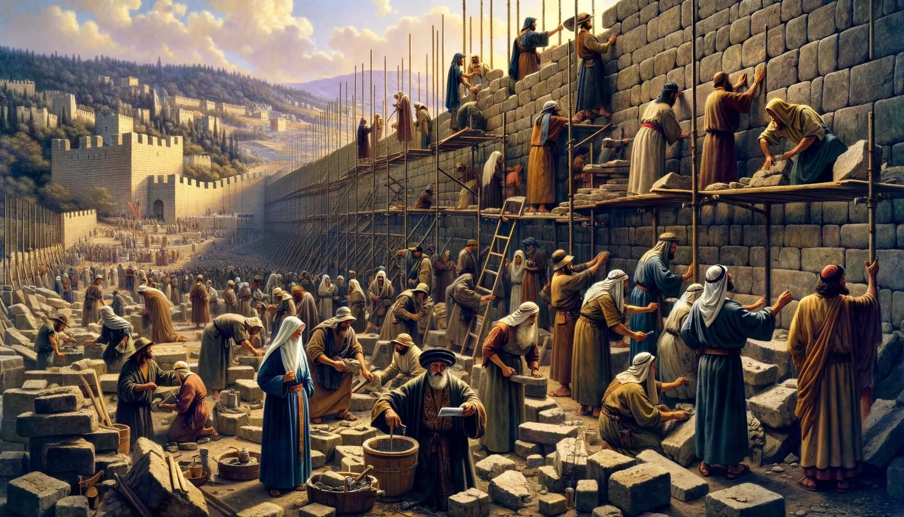 Nehemías reconstruyendo las murallas